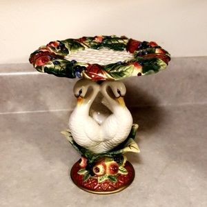 Fitz&Floyd candleholder centerpiece Swans&Berries